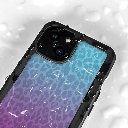 Cheetah Print Purple and Blue iPhone 15 Waterproof Case